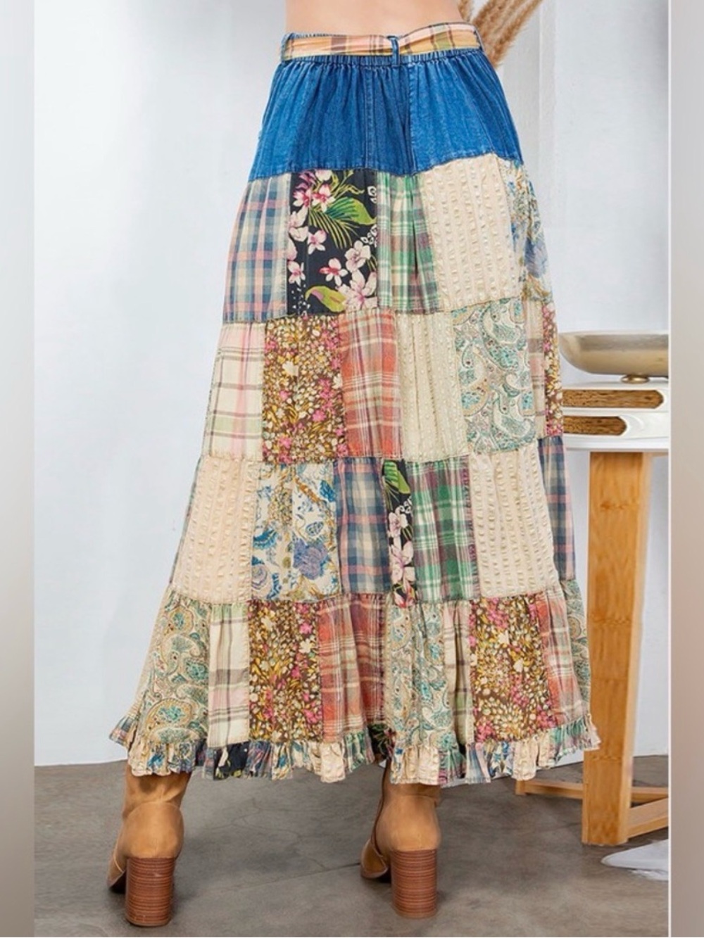 #27 NEW Boho Patchwork Denim Maxi Skirt - Each One Unique - Picture 4 of 4